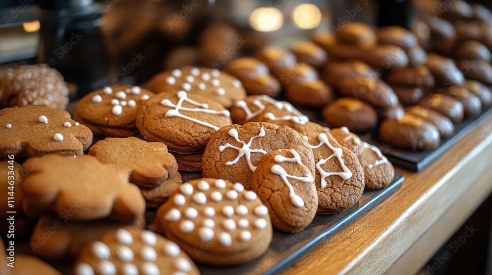 Freshly baked ginger cookies in a warm and inviting display Freshly baked ginger cookies in a warm and inviting display