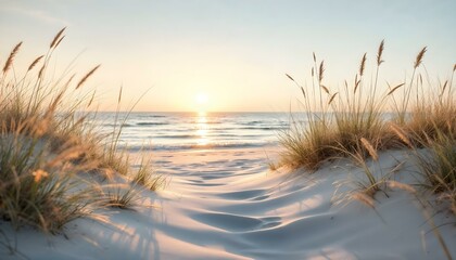 Deken met foto Kamperen Witte stuifduinen met helmgras bij zonsopgang  © SM-Design