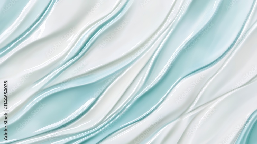 Obraz premium Gentle waves of light teal, aquamarine, and pearl white intertwine, forming an abstract and soothing water-inspired pattern reminiscent of rippling streams under a calm breeze.