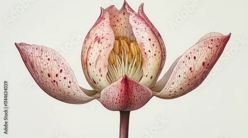 graphic of a detailed sepal illustrated from the front against a white background, highlighting its botanical characteristics.