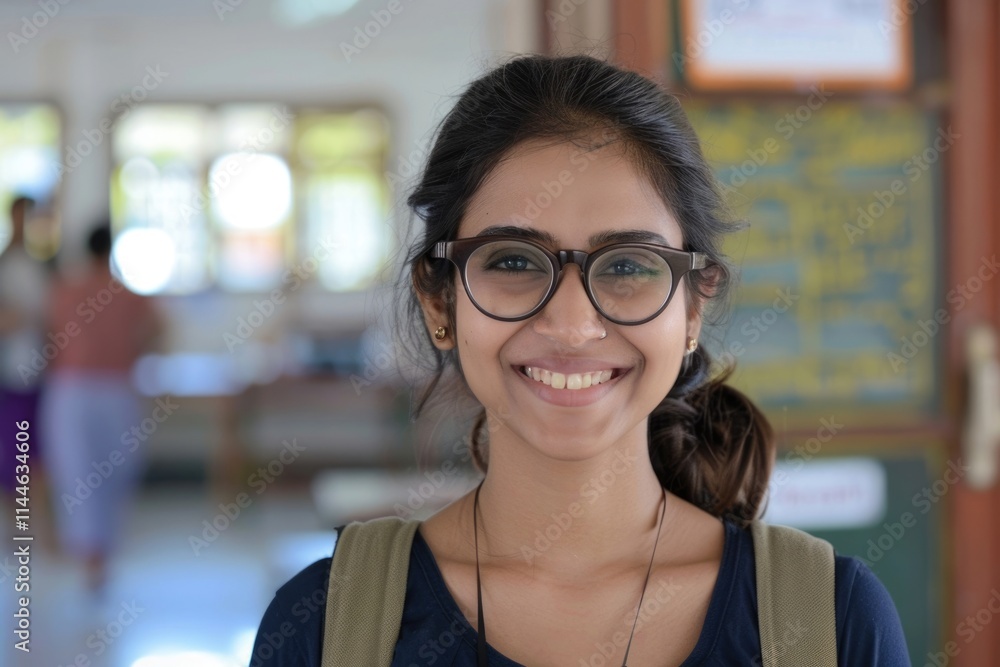 Happy young Indian woman teacher in classroom. Happy young Indian woman teacher in classroom.