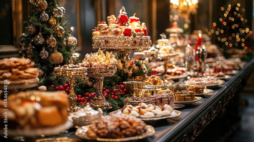 long table adorned-with various chrismas. long table adorned-with various chrismas.