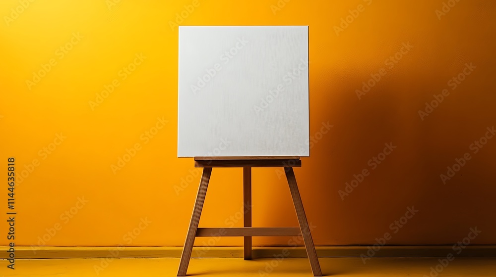 Blank canvas mockup stands brightly on wooden easel photo wide shot. AI Generated Blank canvas mockup stands brightly on wooden easel photo wide shot. AI Generated