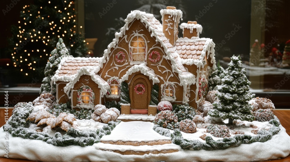 Obraz premium Gingerbread house christmas dessert cookie.