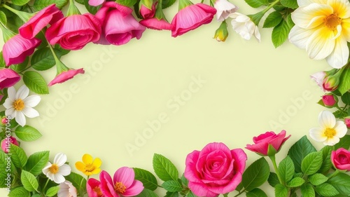 Wallpaper Mural Rose flower and leaves creating a beautiful frame, perfect for adding a touch of nature to any design, vibrant, spring, flower Torontodigital.ca