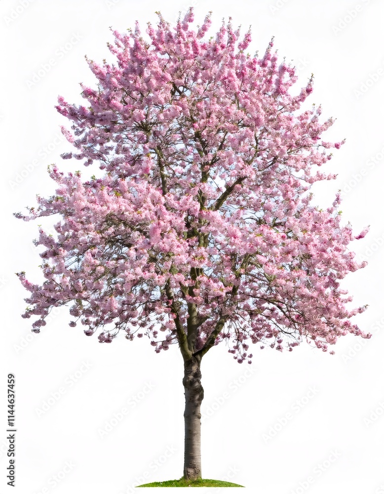Lush cherry tree in full bloom showcasing delicate pink flowers against a clean white backdrop, perfect for spring designs Lush cherry tree in full bloom showcasing delicate pink flowers against a clean white backdrop, perfect for spring designs