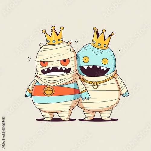 Two Cute Mummy Kings: A Whimsical Halloween Illustration photo