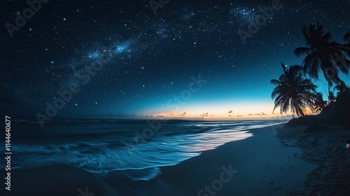 Beach at night with starlight photo