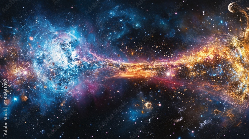 Fototapeta premium Cosmic Collision Nebula Galaxy Stars Space Background