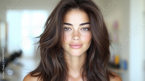 Beautiful Woman Long Layered Hair Freckles Natural Makeup Portrait Studio Shot Salon Free Download Beautiful Woman Long Layered Hair Freckles Natural Makeup Portrait Studio Shot Salon - GFXLoad
