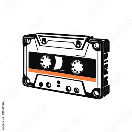 Classic Audio Cassette Vector Art in Orange and Black Style Perfect for Retro Music Concepts