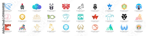 Set Of Animals logos collection. Animal logo set. Geometrical abstract logos. Icon design