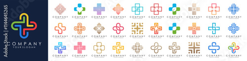 set of Medical Cross logo design template set. Isolated plus icon symbols for hospital, ambulance, pharmacy. Vector collection of health care emblems, signs, badges.