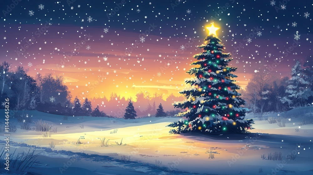 Illustration of Christmas tree with winter landscape. Illustration of Christmas tree with winter landscape.
