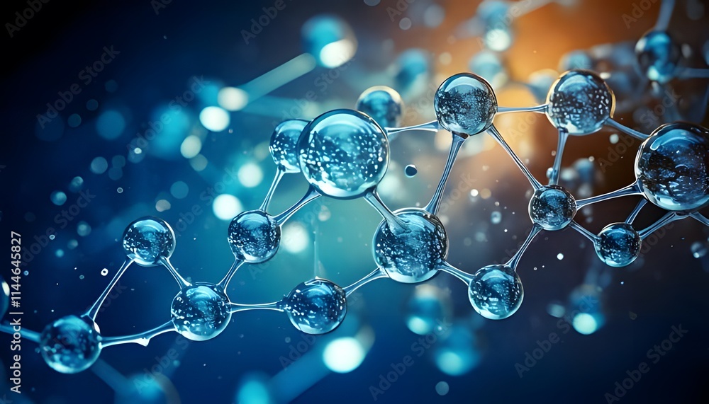Abstract connection of transparent hydrogen molecules on a blue background Abstract connection of transparent hydrogen molecules on a blue background