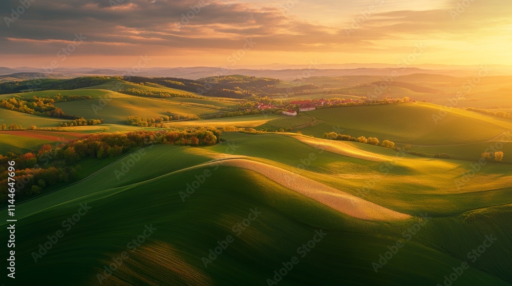 Golden Hour Hillscape: Rural Serenity Golden Hour Hillscape: Rural Serenity