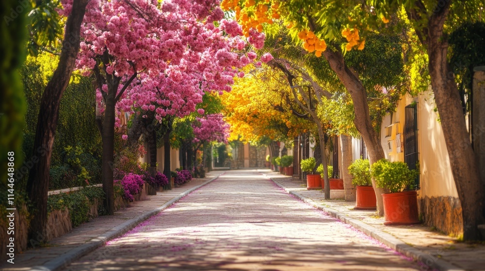 Naklejka premium Springtime Blossoms in a City Street