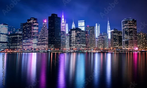 Wallpaper Mural A vibrant city skyline at night, illuminated by colorful lights reflecting on water. Torontodigital.ca