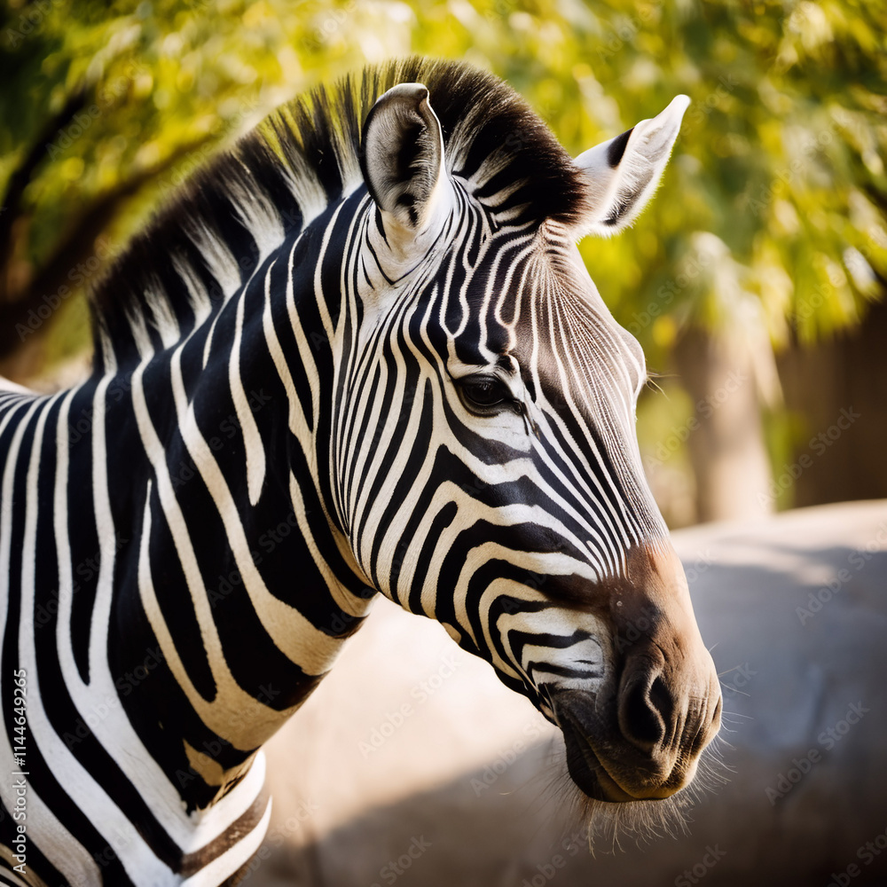 Naklejka premium Tiere im Zoo - Zebra mit senen markanten Streifen im Zoo