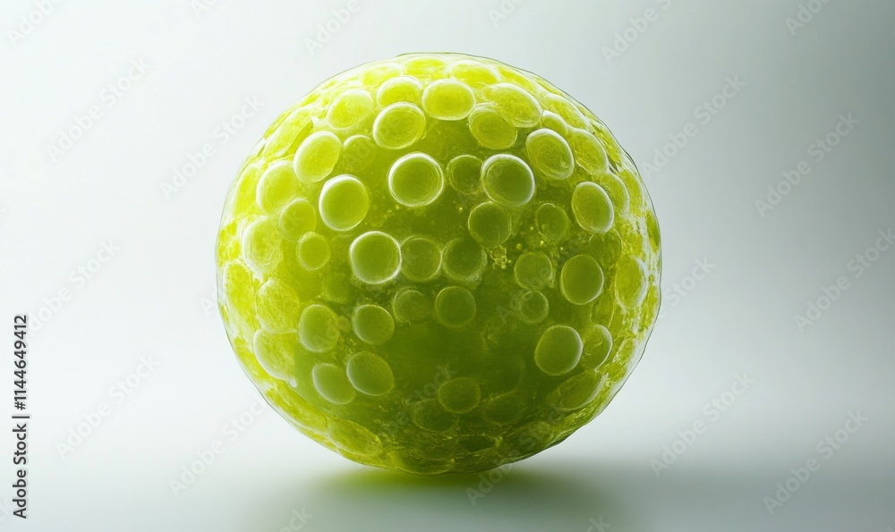 Highly detailed 3D rendering of a green virus particle, showcasing its unique surface structure and spikes in a macro view. Highly detailed 3D rendering of a green virus particle, showcasing its unique surface structure and spikes in a macro view.