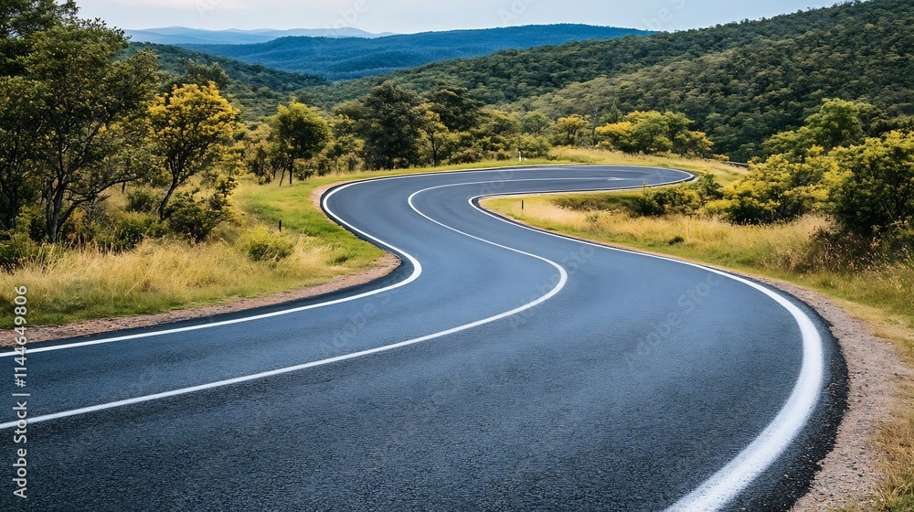 Fototapeta premium Winding Mountain Road Through Lush Scenic Landscape Offering Panoramic Nature Views