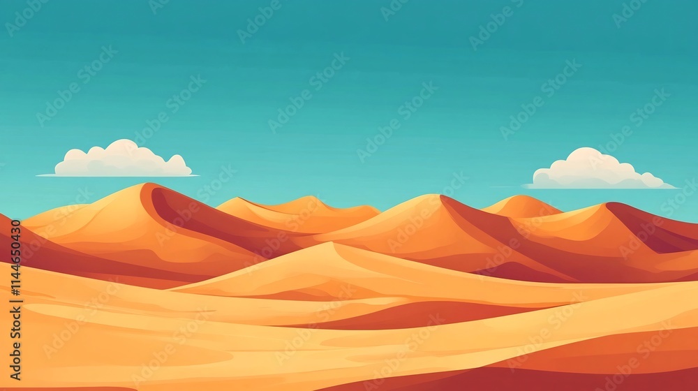 Serene Desert Landscape with Sand Dunes and Vibrant Blue Sky Filled with Wispy Clouds Serene Desert Landscape with Sand Dunes and Vibrant Blue Sky Filled with Wispy Clouds
