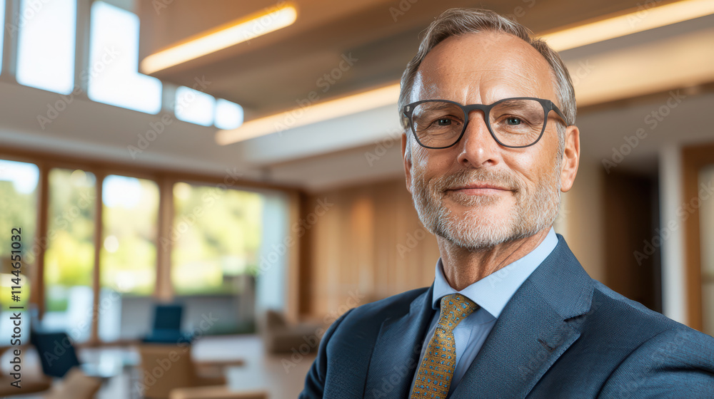 Confident businessman in modern office setting, showcasing professionalism and leadership Confident businessman in modern office setting, showcasing professionalism and leadership