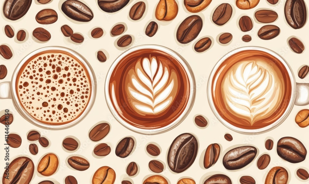 Obraz premium coffee art pattern for print, vector illustration style