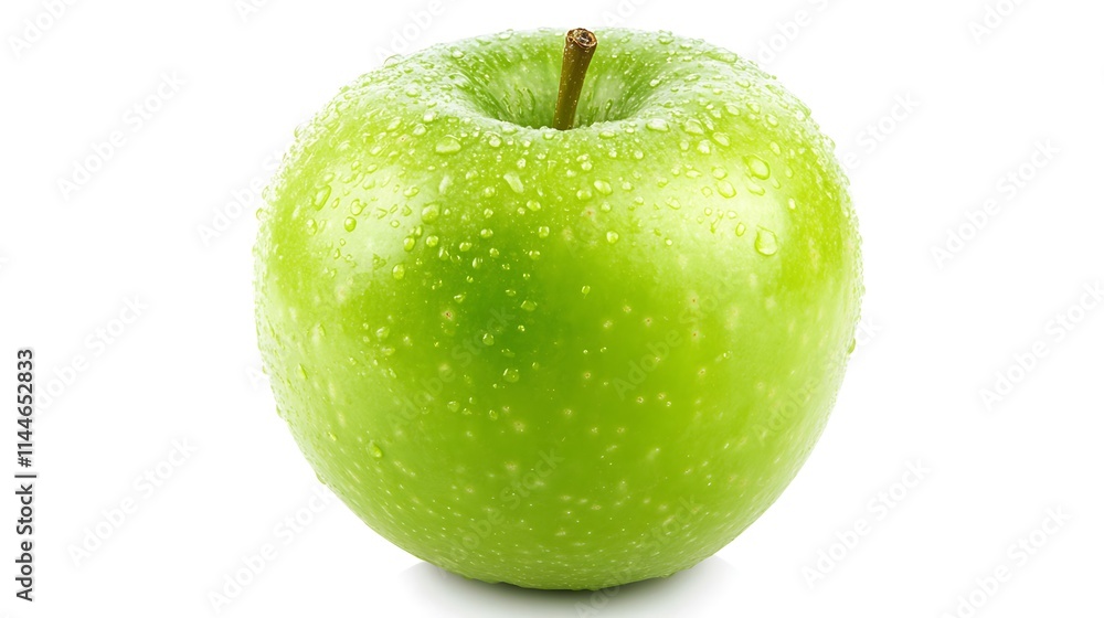 Green apple with water droplets on it. AI Generated Green apple with water droplets on it. AI Generated
