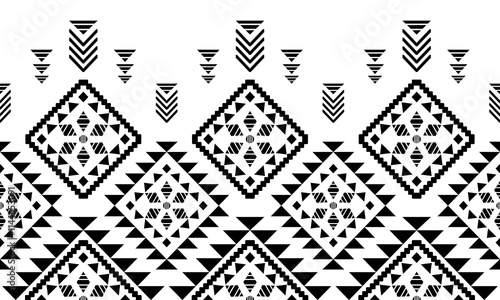 Southwest Aztec geometric Native American Mexican Navajo tribal ethnic boho indian texture ornament seamless pattern fabric black and white design vector for woven textile printing blanket rug carpet 