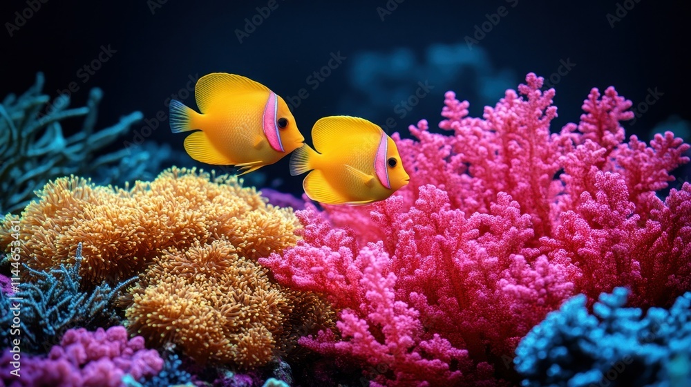 Obraz premium Vibrant underwater scene with colorful coral and fish.