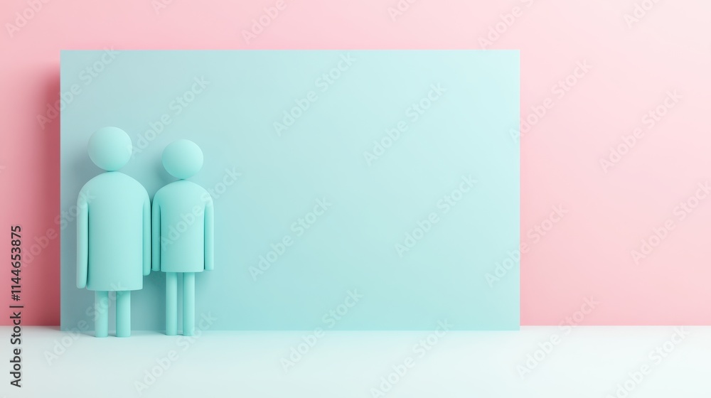 Two stylized figures in mint green stand against a pastel pink backdrop, symbolizing connection and simplicity in design. Two stylized figures in mint green stand against a pastel pink backdrop, symbolizing connection and simplicity in design.