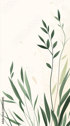 Soft Pastel Illustration of Lush Green Grass and Spring Leaves for Nature and Seasonal Designs photo