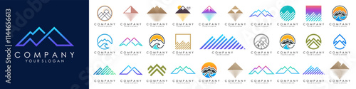 set of minimalist mountain logo design. icon vector template