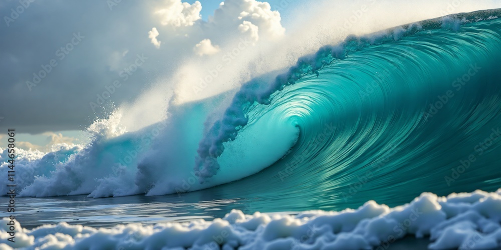 Surging Ocean Wave Forming a Powerful Surfing Tube on the Shore in Hawaii, An Abstract Scene