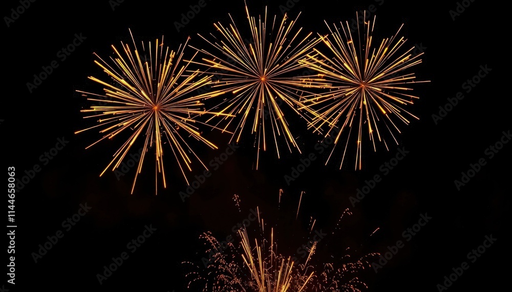 New Year - Gold Fireworks In The Night Sky New Year - Gold Fireworks In The Night Sky
