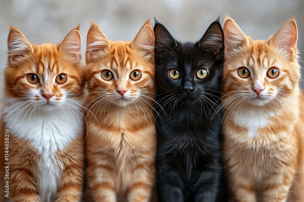 A minimalist composition showcasing cats and dogs standing side by side, facing the camera A minimalist composition showcasing cats and dogs standing side by side, facing the camera