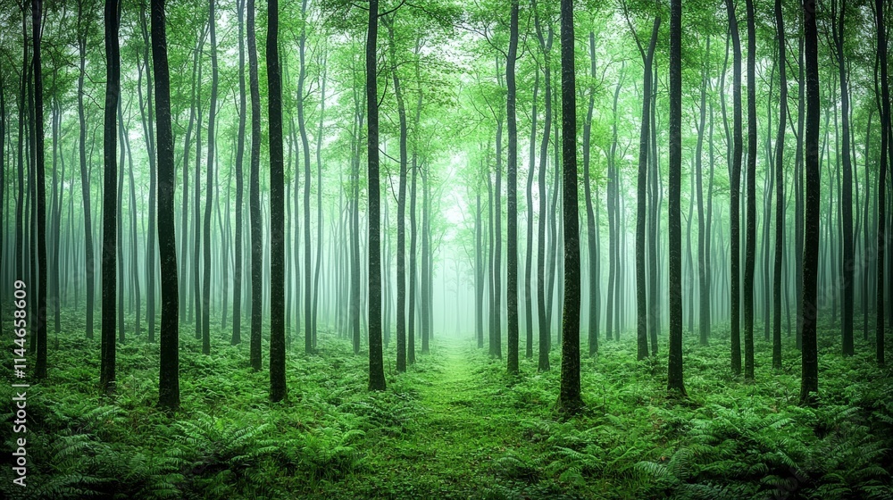 Serene Misty Forest Path Lush Greenery Trees Nature Serene Misty Forest Path Lush Greenery Trees Nature