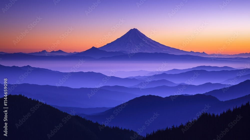 Breathtaking evening sky over majestic mountain range nature scene peaceful landscape serene view soft purple and blue gradients Breathtaking evening sky over majestic mountain range nature scene peaceful landscape serene view soft purple and blue gradients
