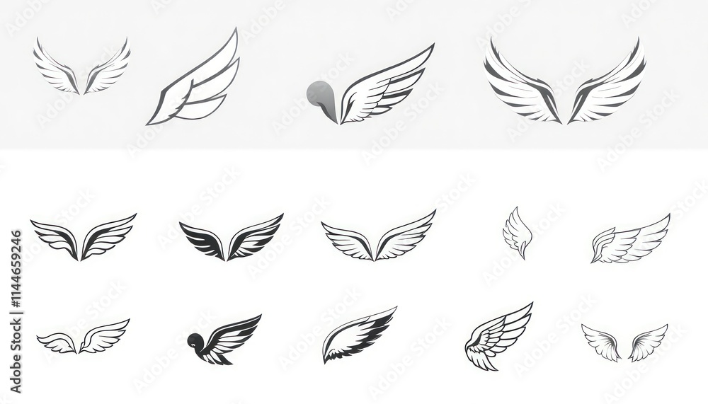 Set Of Different Stylized Wing Designs - Logos - symbols - Design Elements - Tattoo Wings Set Of Different Stylized Wing Designs - Logos - symbols - Design Elements - Tattoo Wings