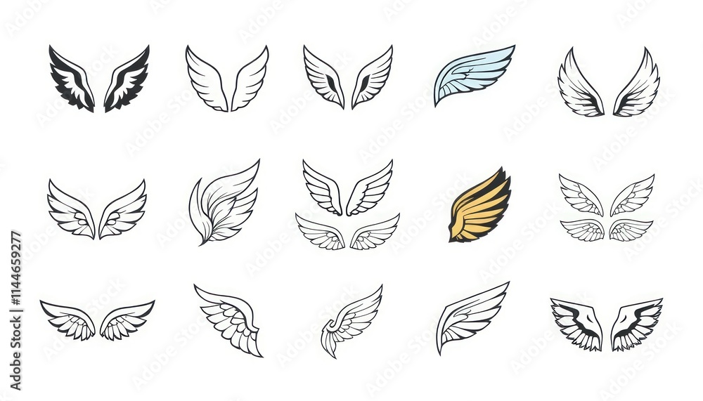 Set Of Different Stylized Wing Designs - Logos - symbols - Design Elements - Tattoo Wings Set Of Different Stylized Wing Designs - Logos - symbols - Design Elements - Tattoo Wings