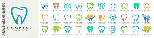 set of dental clinic tooth logo design vector illustration.