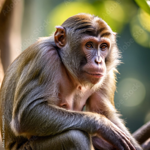 Tiere im Zoo - Lebendiger Affe spielt in seinem Gehege photo