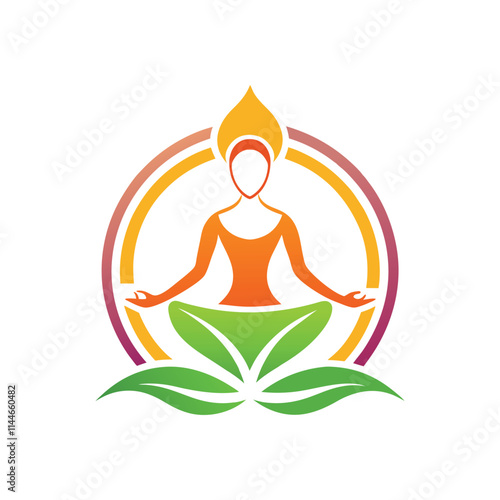 Peaceful Yoga Woman Logo on Natural Leaves