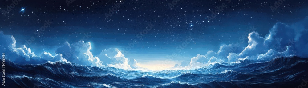 Craft a surreal scene of a vast ocean made entirely of puzzle pieces under a starry sky with a hint of mystery in a painted watercolor style Craft a surreal scene of a vast ocean made entirely of puzzle pieces under a starry sky with a hint of mystery in a painted watercolor style