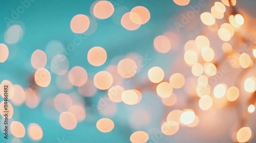 Soft Glowing Pastel Bokeh Lights on Blue Background Creating Dreamy Effect