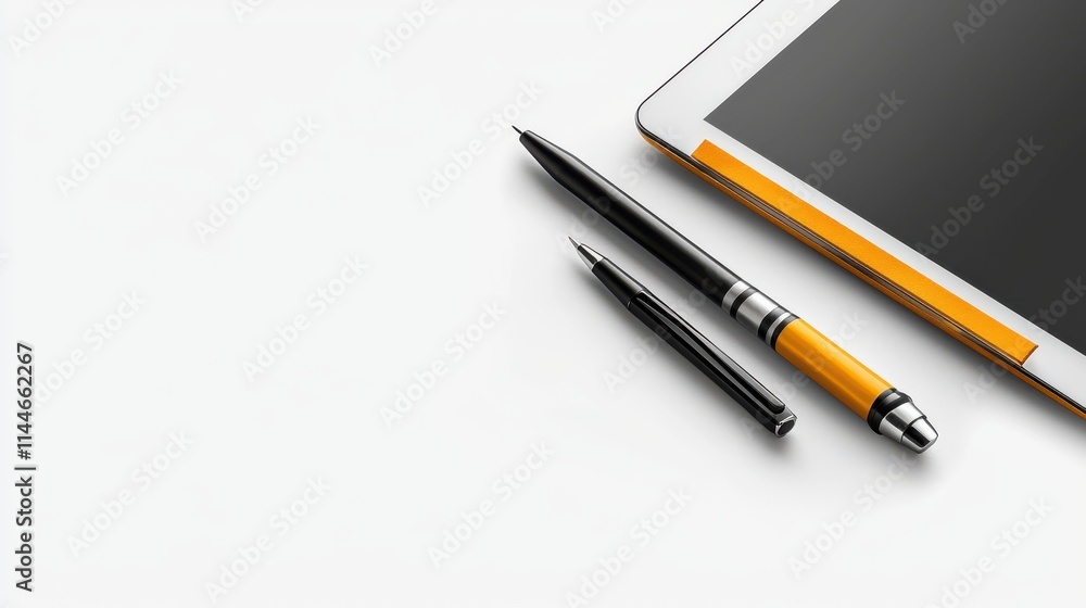 Creating digital art modern tablet and stylus on a clean white surface workspace technology perspective minimalist concept for creativity Creating digital art modern tablet and stylus on a clean white surface workspace technology perspective minimalist concept for creativity