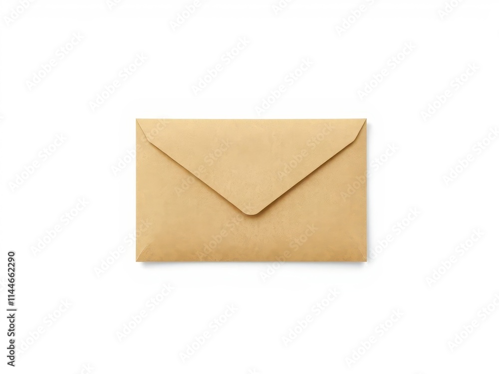 A plain brown envelope sits centrally on a stark white background, material, flat lay A plain brown envelope sits centrally on a stark white background, material, flat lay