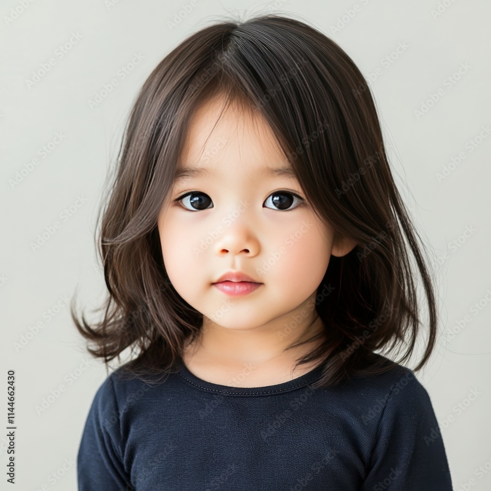 Cute young Asian girl, approximately 4-5 years old, wearing a light-colored summer clothes, seen from above with a bright and lovely smile. Cute young Asian girl, approximately 4-5 years old, wearing a light-colored summer clothes, seen from above with a bright and lovely smile.