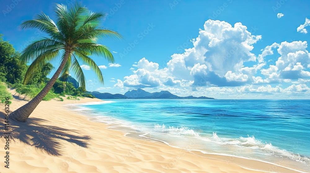 Obraz premium A tropical beach with sand and a Christmas tree.